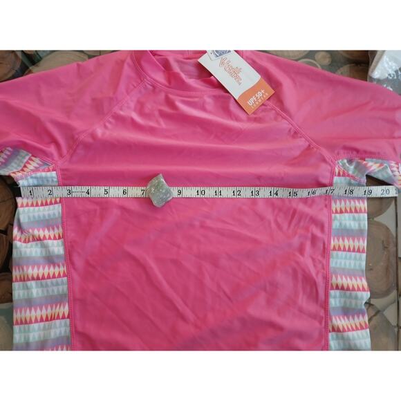 UV Skinz UPF 50+ Quick Dry Swim Top Shirt Pink Pattern Shirt Sleeve Rashguard L - Picture 4 of 7